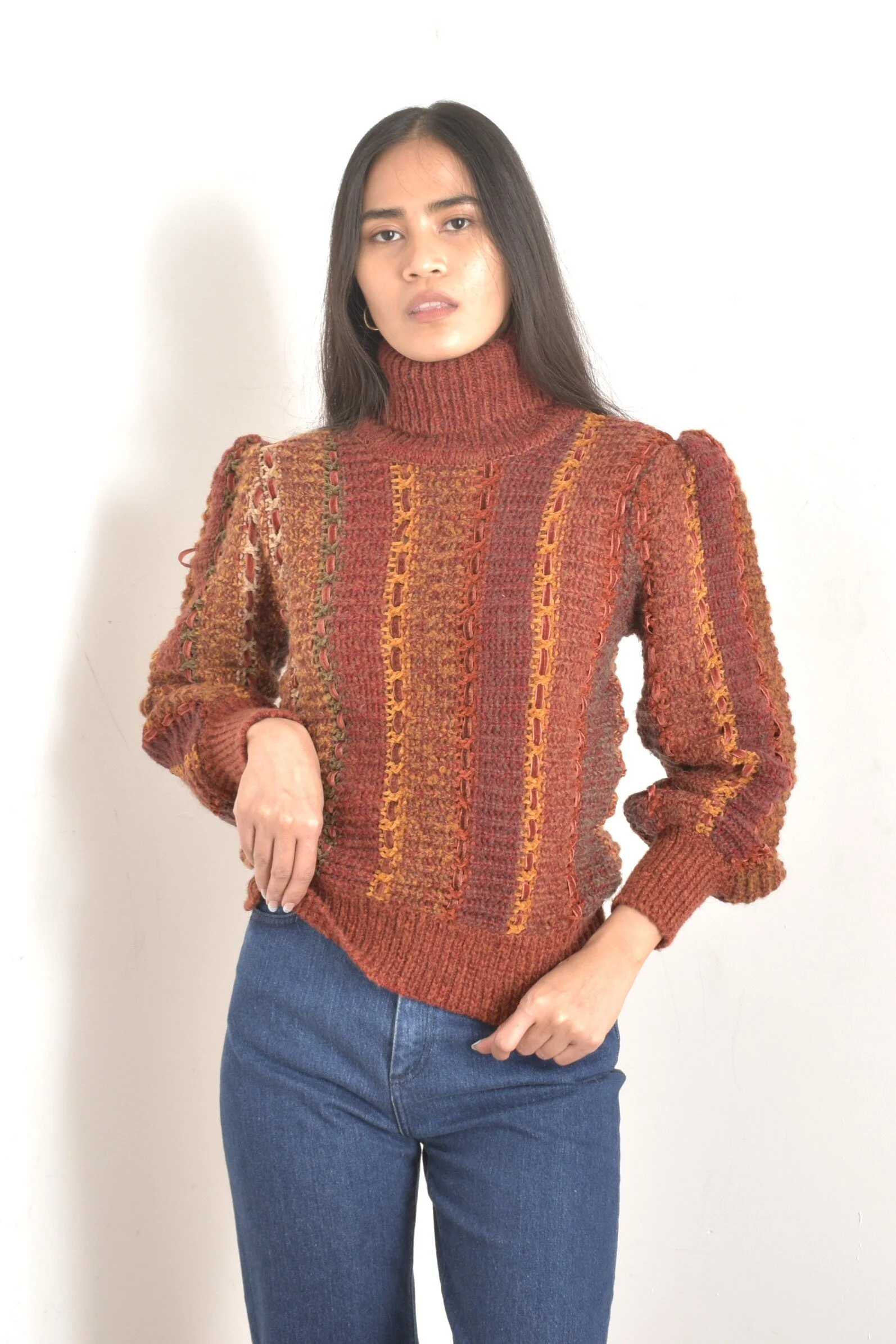 1980s Autumnal Striped Turtleneck Sweater-XS/S — La Poubelle Vintage